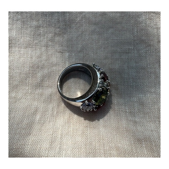 Vintage Signed NVC Colorful Rhinestone Gemstone Cocktail Ring Size 8 - Picture 3 of 10